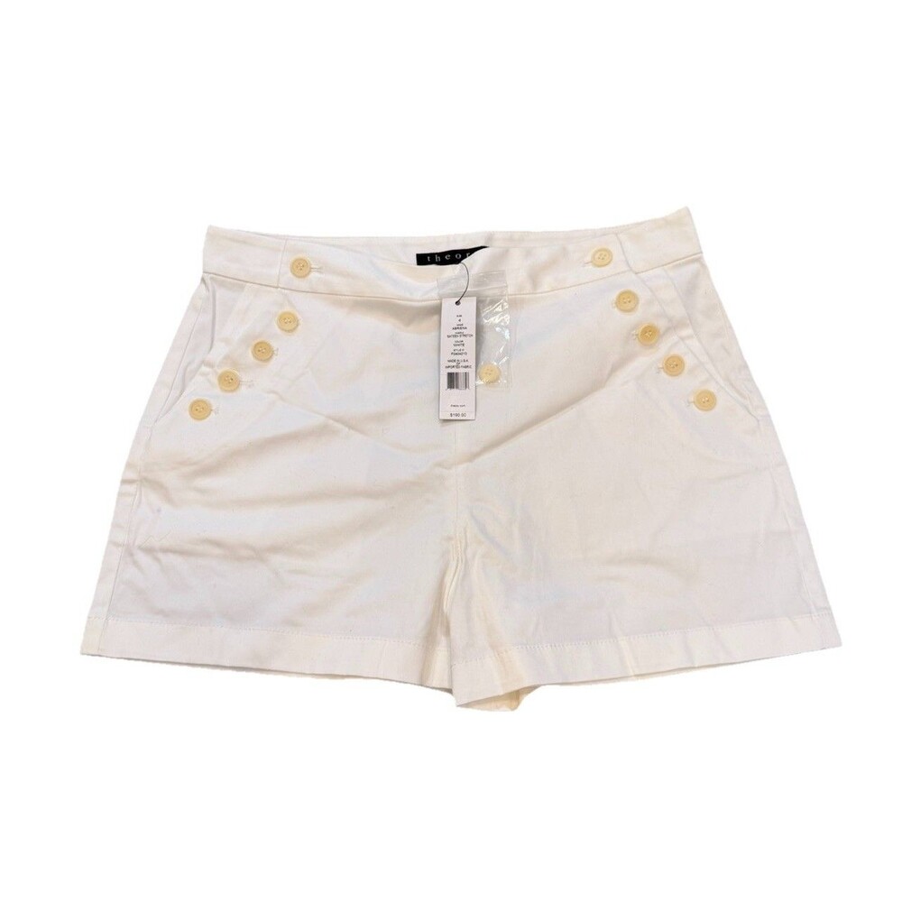 Theory Womens Mini Dress Shorts Sz 4 Abriena Buttons Sateen White NWT $190